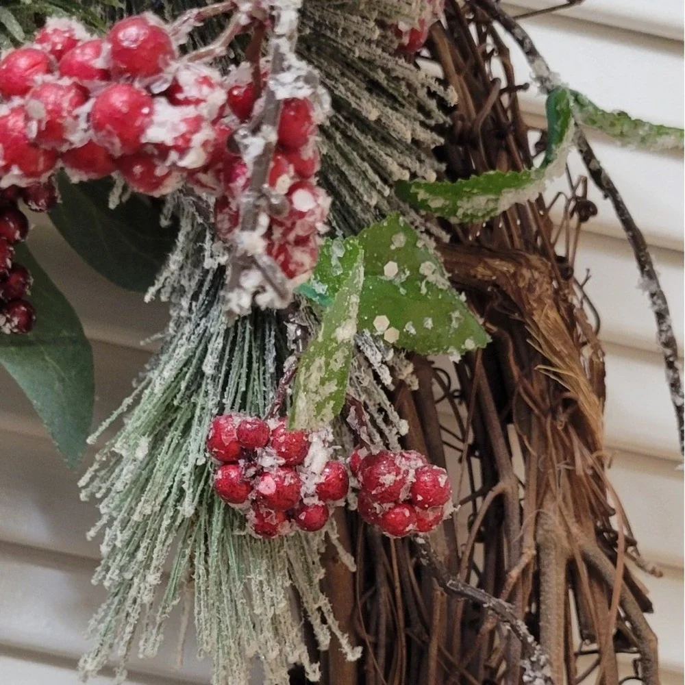 Natural farmhouse outdoorsy holiday winter White Peony Pinecone Berry 24 Inch